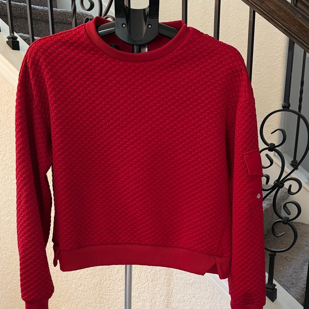NWOT Cali Sport -  Red Quilted Crewneck Sweater w/ arm pocket & thumb catchers